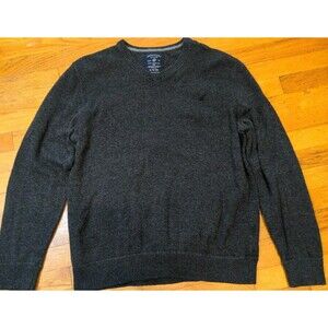 Men's American Eagle Long Sleeve Gray V-Neck Cotton Sweater Size XL EUC